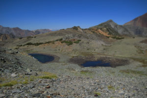 Scenic view of Virginia Divide Double Ponds 2016-09-08, #38; lacks fairy shrimp; Bridgeport Ranger District, Humboldt-Toiyabe National Forest, Hoover Wilderness