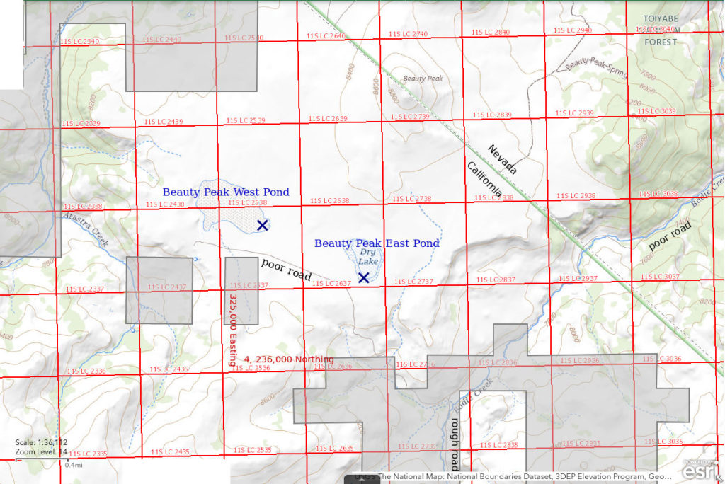 Map of Beauty Peak East and Beauty Peak West Ponds