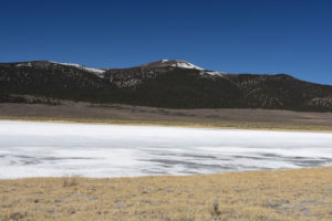 Scenic view of "Alkali Lake" 2021-04-02, #04, with white minerals; Bridgeport Ranger District, Humboldt-Toiyabe National Forest