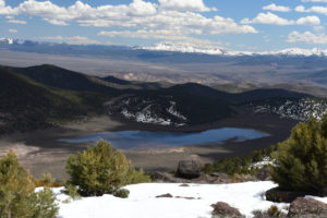 Scenic view of Bald Mountain Big Dry Lake 2019-04-24, #11, with White Mountains on horizon; not checked for fairy shrimp; Bridgeport Ranger District, Humboldt-Toiyabe National Forest, Wovoka Wilderness