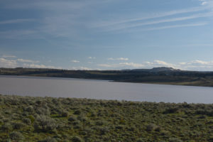 Scenic view of "Burnt Lake" 2019-05-07, #25, with Rowland Mountain in distance; has fairy shrimp; Surprise BLM Office