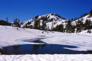 Scenic view of "Emerald Lake" 1998-07-03, #0222, with Marys River Peak in background; lacks fairy shrimp; Jarbidge Ranger District, Humboldt-Toiyabe National Forest, Jarbidge Wilderness