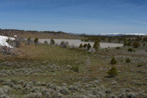 Scenic view of Rowland Spring North Pond 2019-05-08, #28, with Warner Mountains in distance; has fairy shrimp; Surprise BLM Office