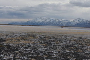 Scenic view of Big Smoky Valley near West Northumberland Road Pond #1 2019-03-19, #03, with Toiyabe Range in distance; Mount Lewis BLM Office