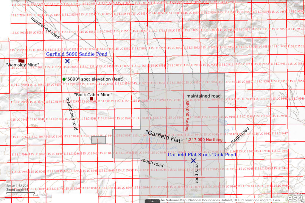 Map of Garfield Flat Stock Tank Pond and Garfield 5890 Saddle Pond