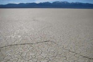 Scenic view of Main Smith Creek Playa Lake 2015-02-16, #04, with Shoshone Range in distance; dry; Mount Lewis BLM Office