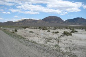 Scenic view of North Smith Creek Playa Channel Ponds 2014-08-09, #01, with Iron Mountain in distance; has fairy shrimp; Mount Lewis BLM Office