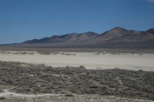 Scenic view of North Smith Creek Playa Lake 2013-03-17, #03, with Shoshone Range in distance; lacks fairy shrimp; Mount Lewis BLM Office