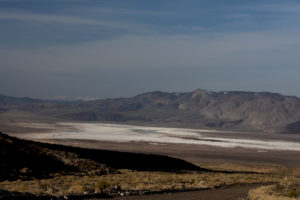 Scenic view of Teels Marsh Playa Lake 2019-03-26, #01, with Sierra Nevada on the horizon; dry; Stillwater BLM Office