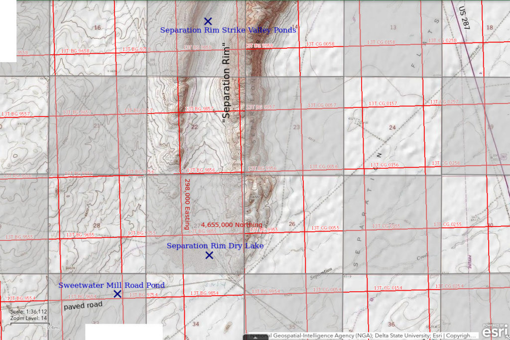 Topographic Map of Sweetwater Mill Road Pond and Nearby Ponds; The National Map with contours, roads, perennial/ephemeral water bodies, forest cover, marsh, UTM grid, private land