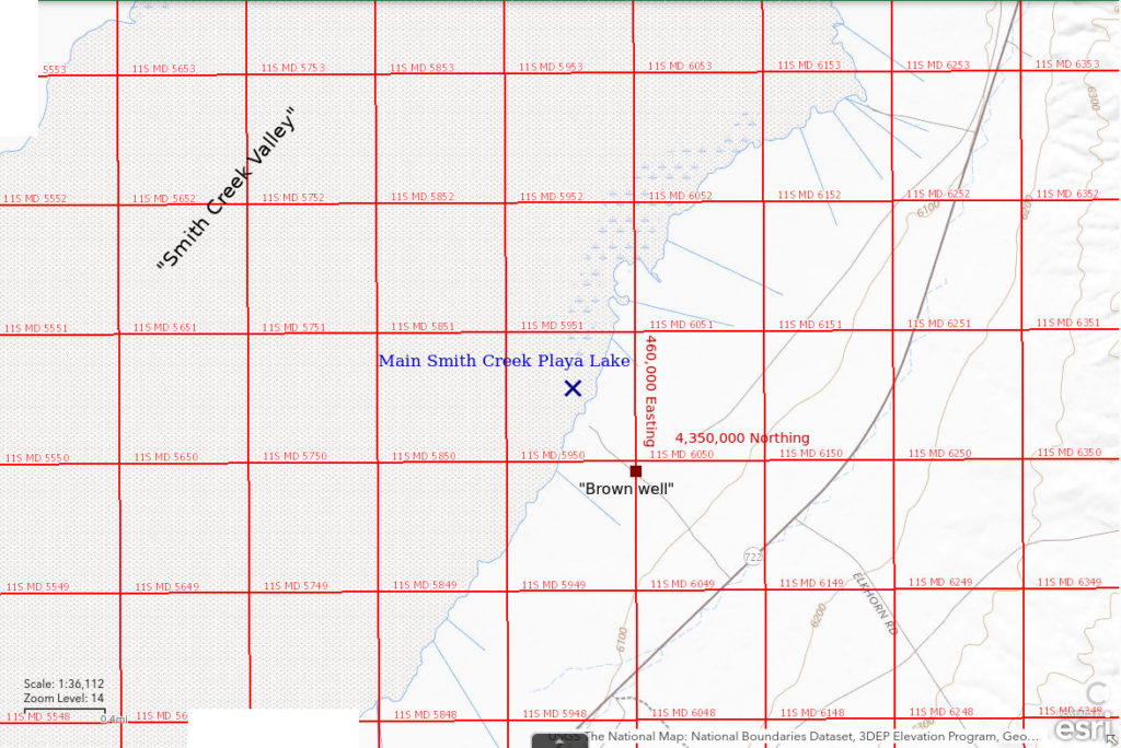 Topographic Map of Main Smith Creek Playa Lake; The National Map with contours, roads, perennial/ephemeral water bodies, forest cover, marsh, UTM grid, private land