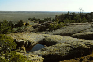 Scenic view of Antelope Pocket Overlook Rock Pool 1987-08-19, #3518; has fairy shrimp; Lander BLM Office