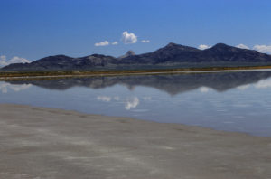 Scenic view of Western "Soda Lake" 1989-06-09, #0335, with Lankin Dome in distance; lacks fairy shrimp; Lander BLM Office