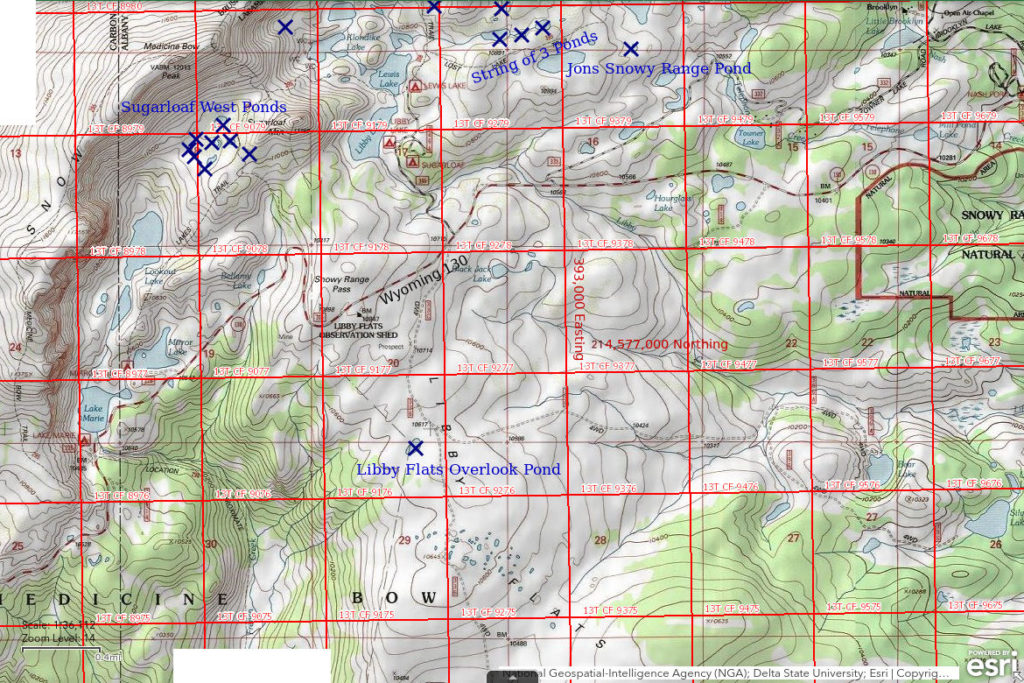 Map of Libby Flats Overlook Pond and Nearby Ponds