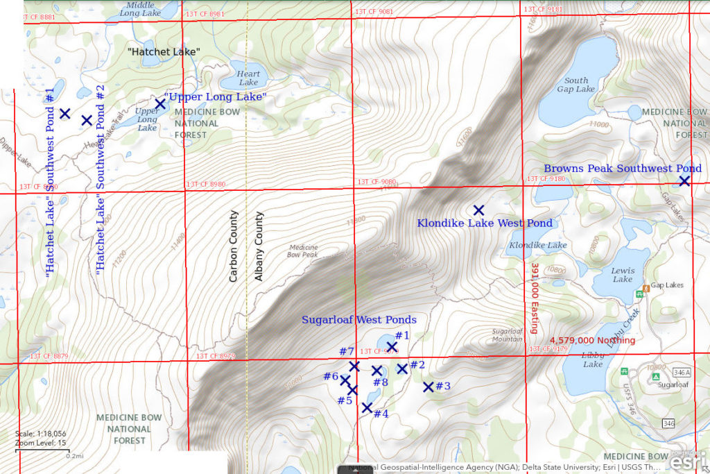 opographic Map of Sugarloaf West Pond #1 and Nearby Ponds; The National Map with contours, roads, perennial/ephemeral water bodies, forest cover, marsh, UTM grid, private land