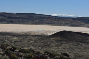 Scenic view of "Lunar Lake" 2023-04-13, #03, with Quinn Canyon Range on horizon; has fairy shrimp; Tonopah BLM Office