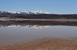 Scenic view of Teels Marsh Playa Lake 2023-03-31, #07, with Boundary Peak in the White Mountains in the distance; lacks fairy shrimp; Stillwater BLM Office