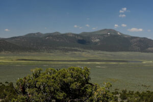 Scenic view of "Alkali Lake" 2023-07-06, #14, with Mount Hicks in distance; has fairy shrimp; Bridgeport Ranger District, Humboldt-Toiyabe National Forest