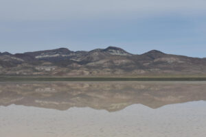 Scenic view of Edwards Creek Playa Lake 2023-05-09, #01, with Clan Alpine Mountains in background; has fairy shrimp; Stillwater BLM Office