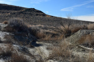 Scenic view of Bass Flat Southwest Pond 2024-02-15, #01, dam breach; dry; Stillwater BLM Office