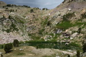 Scenic view of Snow Lake 2024-07-24, #40; lacks fairy shrimp; Ruby Mountains Ranger District, Humboldt-Toiyabe National Forest, Ruby Mountains Wilderness