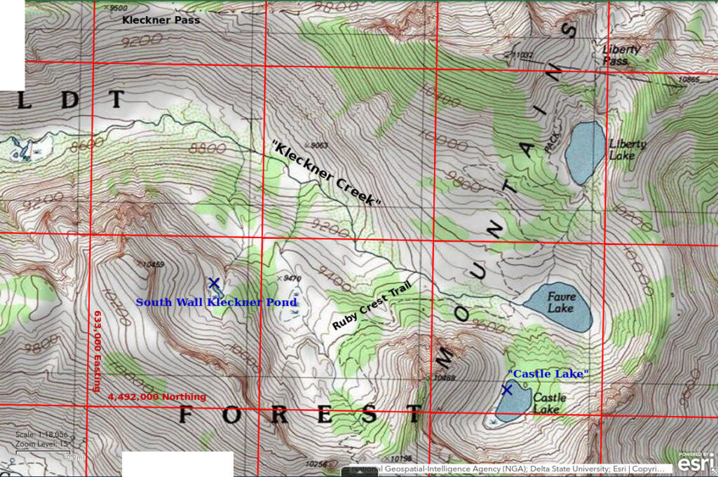 Topographic Map of "Castle Lake" and South Wall Kleckner Pond; The National Map with contours, roads, perennial/ephemeral water bodies, forest cover, marsh, UTM grid, private land