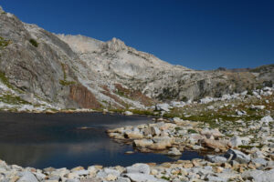 Scenic view of Above Spuller Pond 2024-08-20, #04, lacks fairy shrimp; Inyo National Forest, Hoover Wilderness