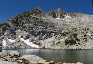 Scenic view of "Alpine Lake" 2024-08-20, #17, with east flank of Mount Conness in background; lacks fairy shrimp; Inyo National Forest, Hoover Wilderness