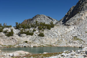 Scenic view of Lost Conness Pond 2024-08-20, #34, lacks fairy shrimp; Inyo National Forest, Hoover Wilderness