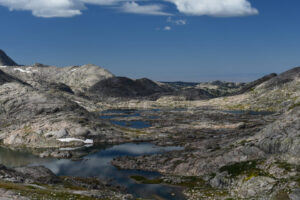Scenic view of Indian Basin with Upper and Lower Indian Pass Lakes 2025-08-12, #43, has fairy shrimp; Pinedale Ranger District, Bridger-Teton National Forest, Bridger Wilderness