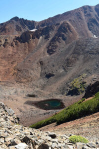 Scenic view of Burro Cirque Pond 2021-08-26, #30; lacks fairy shrimp; Bridgeport Ranger District, Humboldt-Toiyabe National Forest, Hoover Wilderness