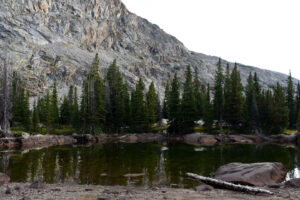 Scenic view of "Cliff Lake" Northwest Pond #1 2026-08-25, #87, lacks fairy shrimp; Medicine Wheel Ranger District, Bighorn National Forest, Cloud Peak Wilderness