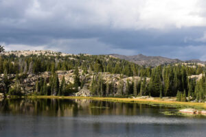 Scenic view of Cliff View Lake 2026-08-25, #86, lacks fairy shrimp; Medicine Wheel Ranger District, Bighorn National Forest, Cloud Peak Wilderness