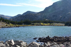 Scenic view of "Lake Silver" Long Pond 2026-08-20, #48, lacks fairy shrimp; Tongue Ranger District, Bighorn National Forest, Cloud Peak Wilderness
