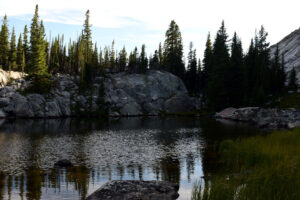 Scenic view of Peak 10,284 West Pond 2026-08-20, #49, lacks fairy shrimp; Tongue Ranger District, Bighorn National Forest, Cloud Peak Wilderness