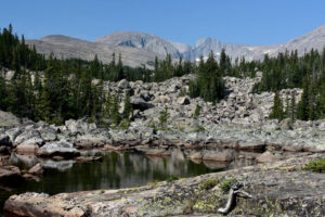 Scenic view of South Piney Canyon Lowest Pond 2026-08-11, #01, lacks fairy shrimp; Tongue Ranger District, Bighorn National Forest